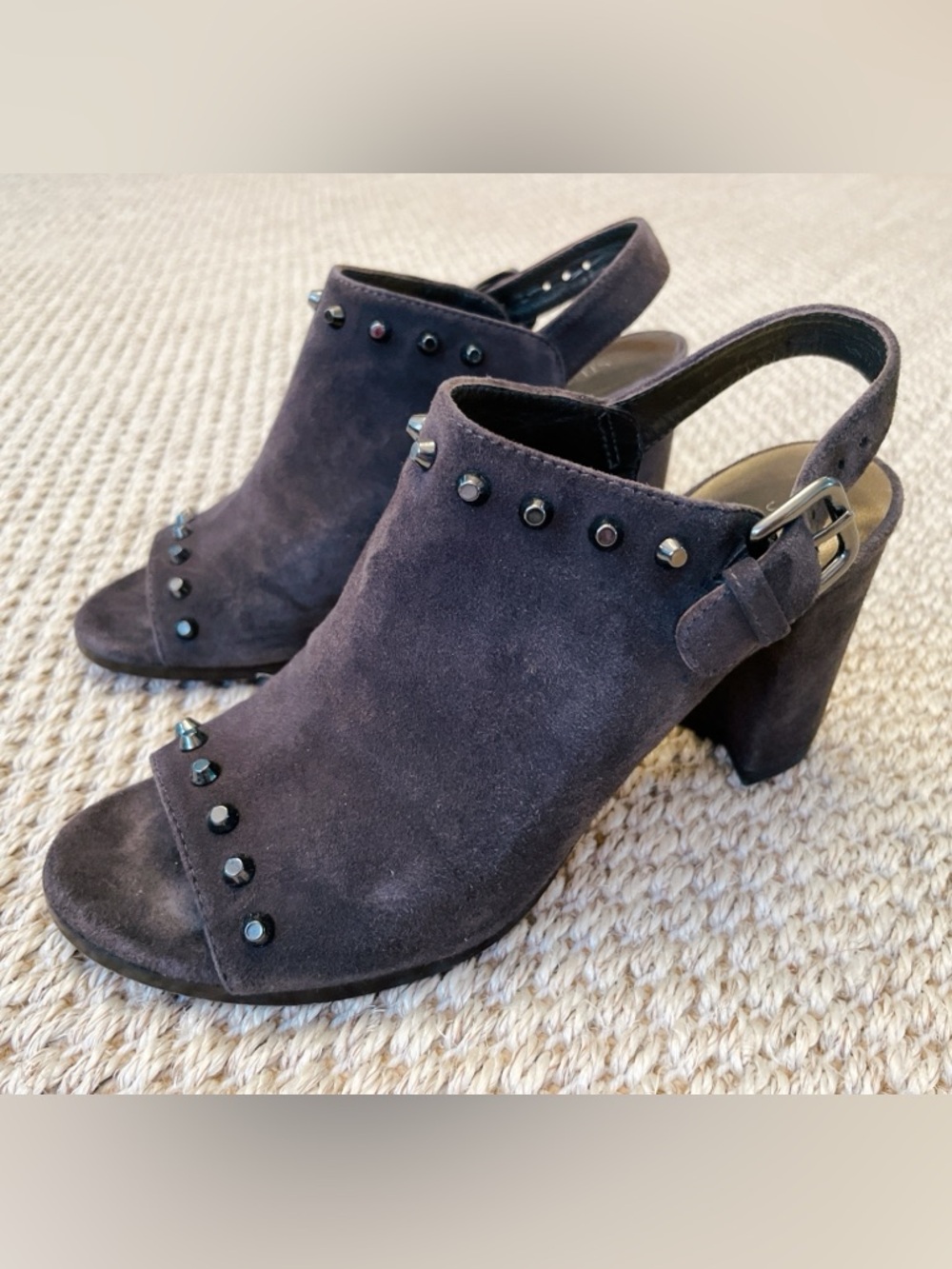 Stuart Weitzman Suede Studded Slingback Heels Size 7